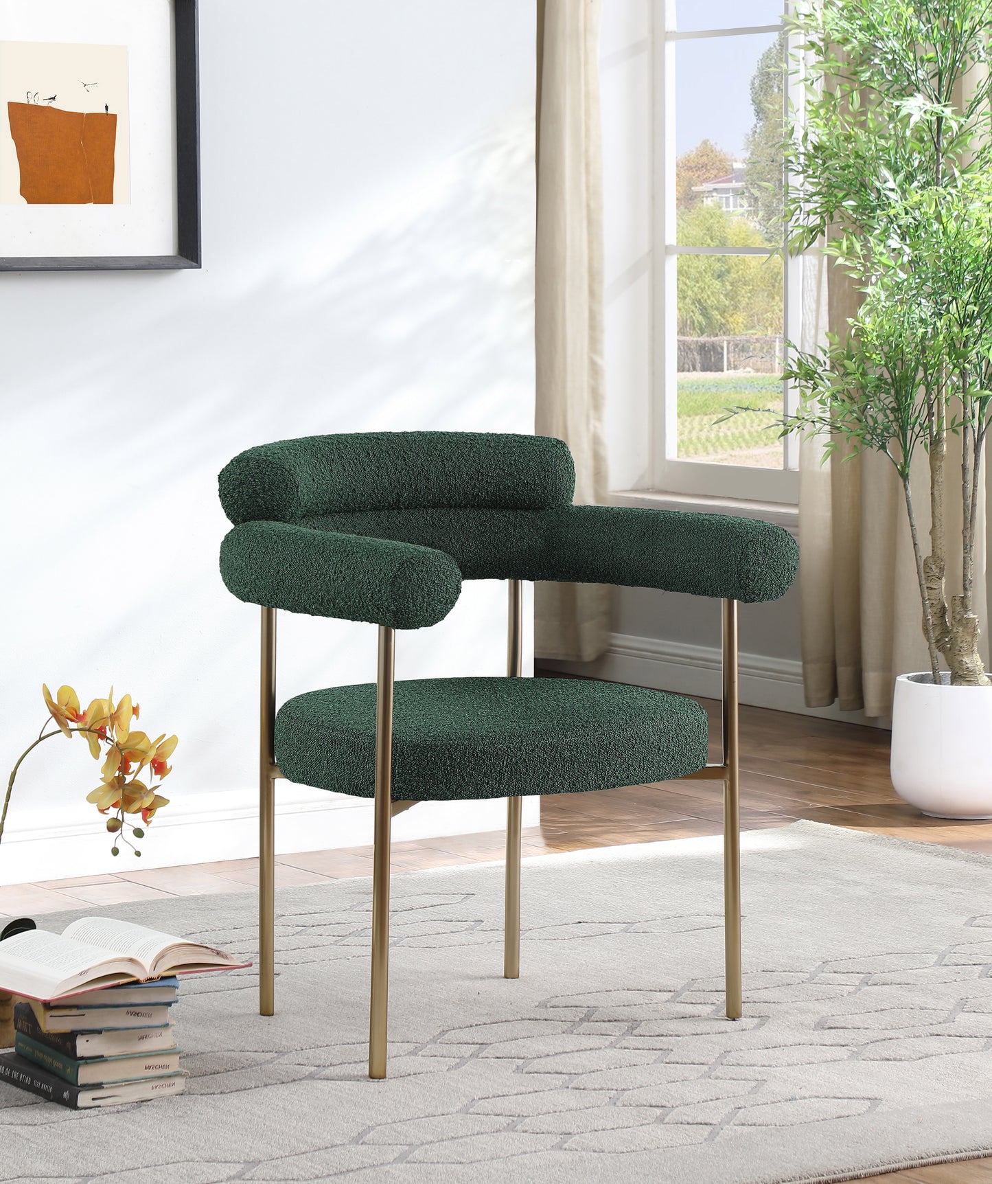 chesterfield green boucle fabric dining chair c