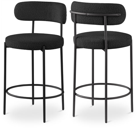 Nola Black Boucle Fabric Upholstered Counter Stool, 2-Piece
