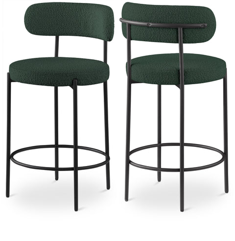 Nola Green Boucle Fabric Upholstered Counter Stool, 2-Piece