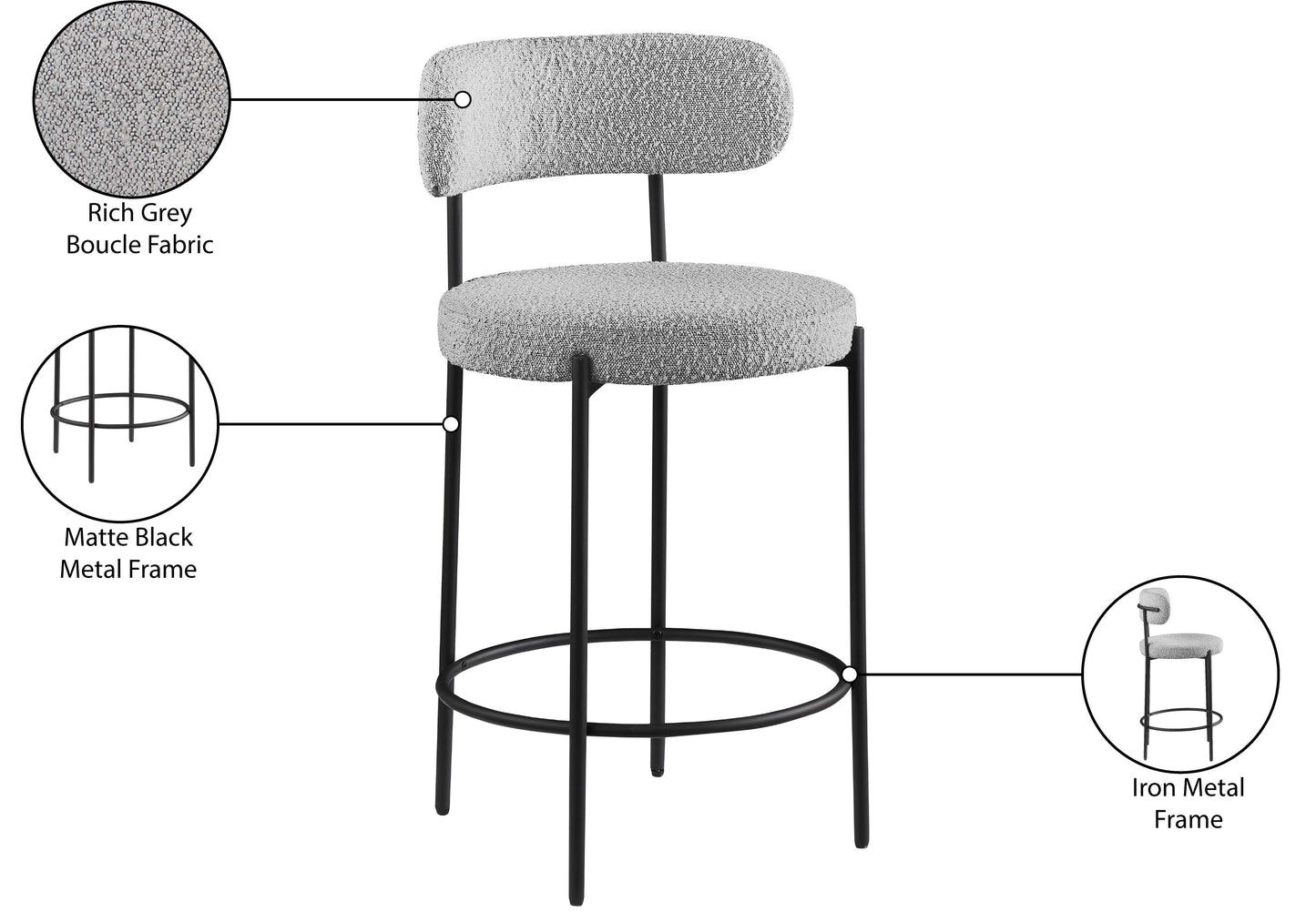 cylinder grey boucle fabric stool c