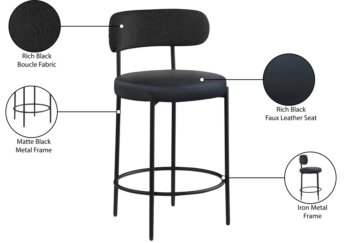 cylinder black faux leather seat stool c