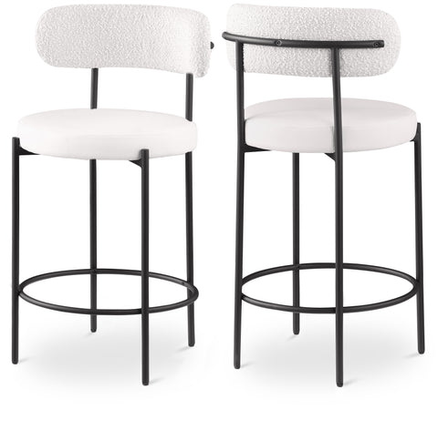 Nola Cream Vegan Leather And Boucle Fabric Upholstered Counter Stool, 2-Piece