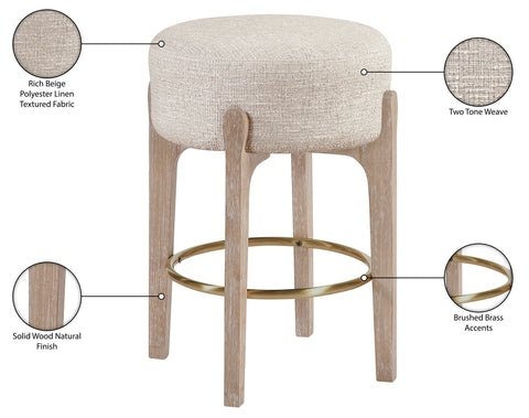 Hadley Beige Fabric Upholstered Counter Stool, 2-Piece
