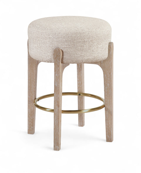 Hadley Beige Fabric Upholstered Counter Stool, 2-Piece