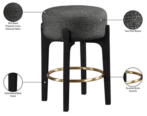 Hadley Black Fabric Upholstered Counter Stool, 2-Piece