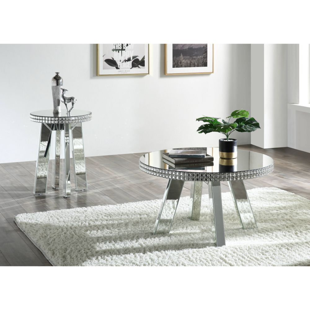 jiranty coffee table, mirrored & faux ice cube crystals