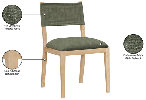 Mira Olive Linen Textured Performance Fabric Upholstered Dining Side Chair, 2-Piece
