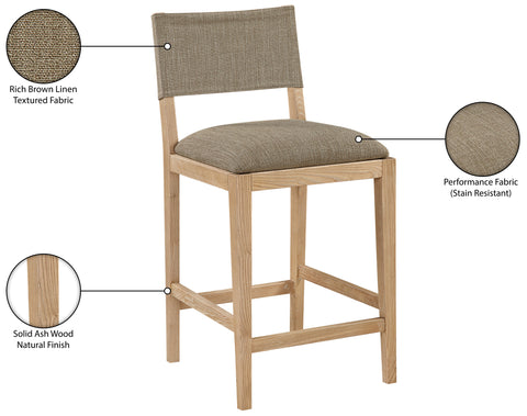 Mira Brown Linen Textured Performance Fabric Upholstered Counter Stool, 1 Piece