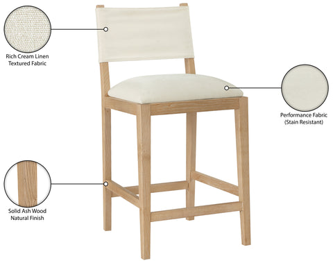 Mira Cream Linen Textured Performance Fabric Upholstered Counter Stool, 1 Piece