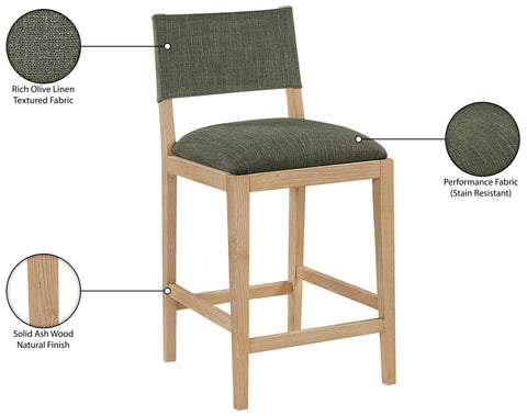 Mira Olive Linen Textured Performance Fabric Upholstered Counter Stool, 1 Piece