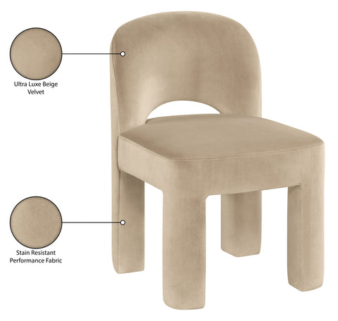 Solenne Beige Velvet Performance Fabric Upholstered Dining Chair, 2-Piece