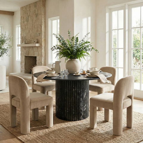 Solenne Beige Velvet Performance Fabric Upholstered Dining Chair, 2-Piece