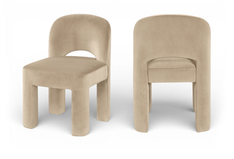 Solenne Beige Velvet Performance Fabric Upholstered Dining Chair, 2-Piece