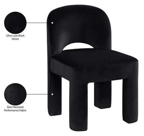 Solenne Black Velvet Performance Fabric Upholstered Dining Chair, 2-Piece