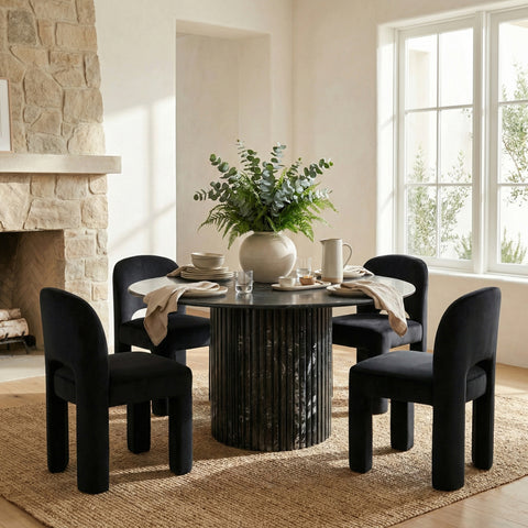 Solenne Black Velvet Performance Fabric Upholstered Dining Chair, 2-Piece