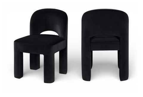 Solenne Black Velvet Performance Fabric Upholstered Dining Chair, 2-Piece