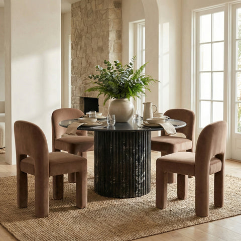 Solenne Brown Velvet Performance Fabric Upholstered Dining Chair, 2-Piece