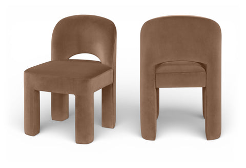 Solenne Brown Velvet Performance Fabric Upholstered Dining Chair, 2-Piece