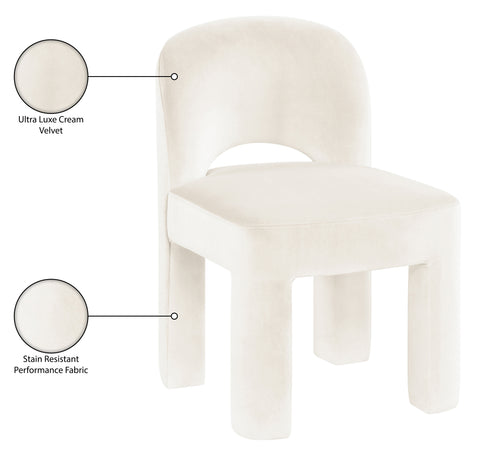 Solenne Cream Velvet Performance Fabric Upholstered Dining Chair, 2-Piece
