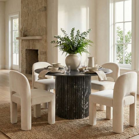 Solenne Cream Velvet Performance Fabric Upholstered Dining Chair, 2-Piece