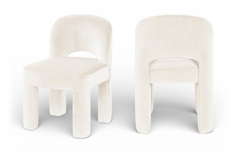 Solenne Cream Velvet Performance Fabric Upholstered Dining Chair, 2-Piece