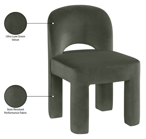 Solenne Green Velvet Performance Fabric Upholstered Dining Chair, 2-Piece