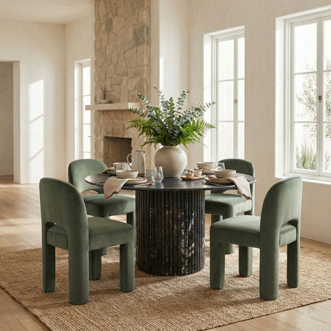 Solenne Green Velvet Performance Fabric Upholstered Dining Chair, 2-Piece