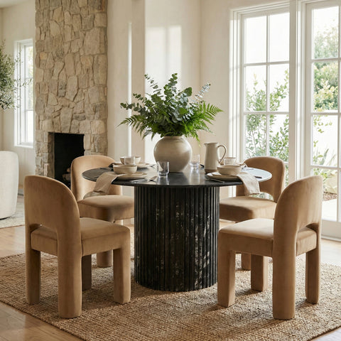 Solenne Saddle Velvet Performance Fabric Upholstered Dining Chair, 2-Piece