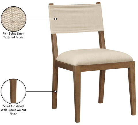 Mira Beige Linen Textured Performance Fabric Upholstered Dining Side Chair, 2-Piece