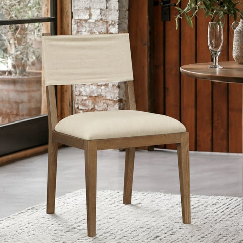 Mira Beige Linen Textured Performance Fabric Upholstered Dining Side Chair, 2-Piece