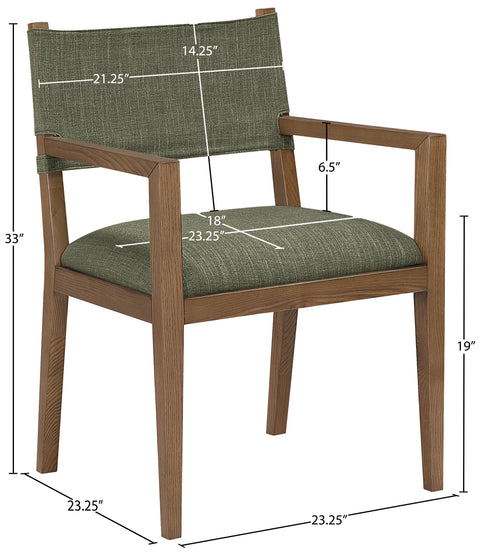 Mira Olive Linen Textured Performance Fabric Upholstered Dining Arm Chair, 1 Piece (Style 2)
