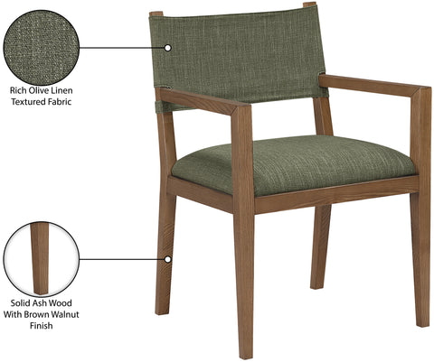 Mira Olive Linen Textured Performance Fabric Upholstered Dining Arm Chair, 1 Piece (Style 2)