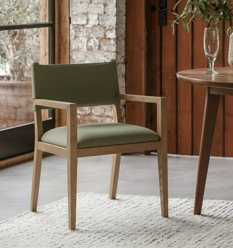 Mira Olive Linen Textured Performance Fabric Upholstered Dining Arm Chair, 1 Piece (Style 2)