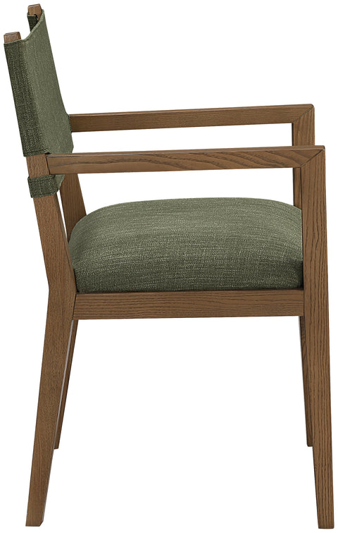 Mira Olive Linen Textured Performance Fabric Upholstered Dining Arm Chair, 1 Piece (Style 2)