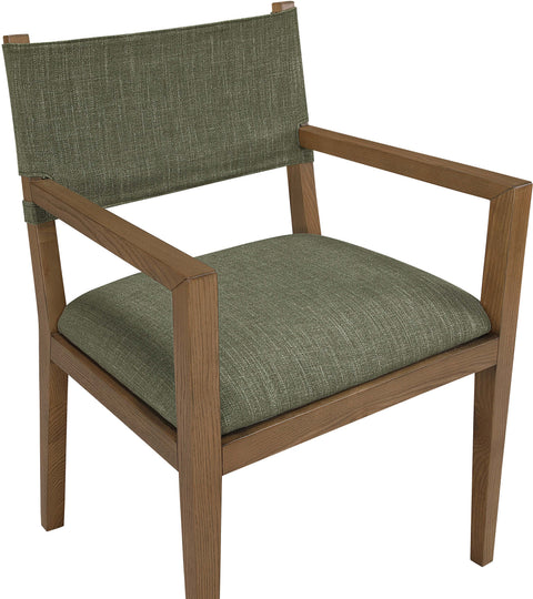 Mira Olive Linen Textured Performance Fabric Upholstered Dining Arm Chair, 1 Piece (Style 2)