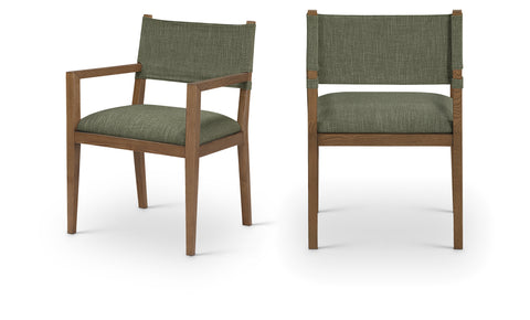 Mira Olive Linen Textured Performance Fabric Upholstered Dining Arm Chair, 1 Piece (Style 2)