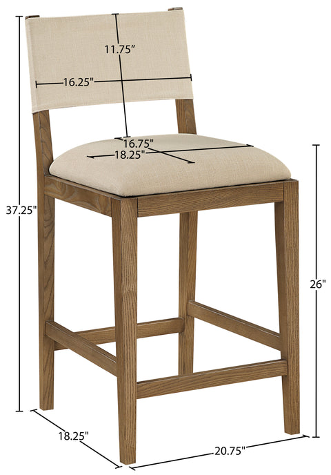 Mira Beige Linen Textured Performance Fabric Upholstered Counter Stool, 1 Piece