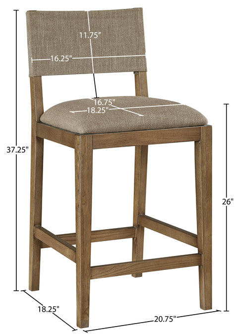 Mira Brown Linen Textured Performance Fabric Upholstered Counter Stool, 1 Piece (Style 2)