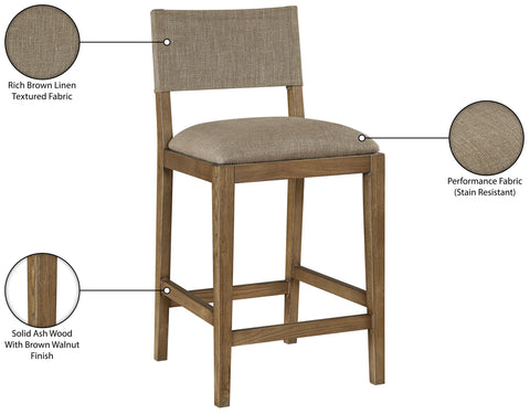 Mira Brown Linen Textured Performance Fabric Upholstered Counter Stool, 1 Piece (Style 2)