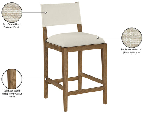 Mira Cream Linen Textured Performance Fabric Upholstered Counter Stool, 1 Piece (Style 2)