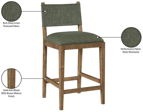Mira Olive Linen Textured Performance Fabric Upholstered Counter Stool, 1 Piece (Style 2)