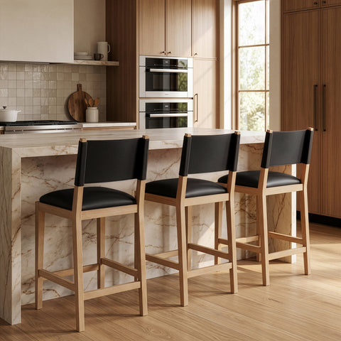 Mira Black Vegan Leather Counter Stool, 1 Piece