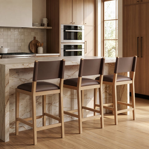 Mira Brown Vegan Leather Counter Stool, 1 Piece