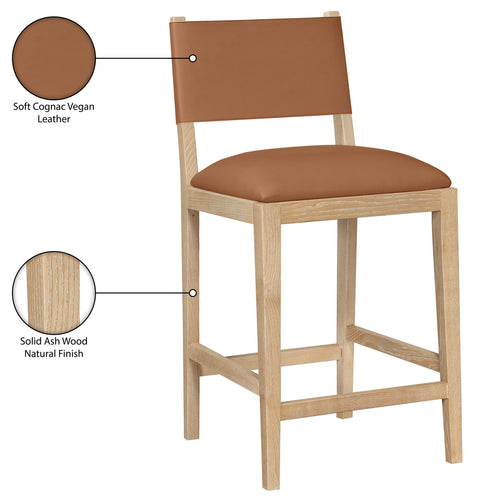 Mira Cognac Vegan Leather Counter Stool, 1 Piece