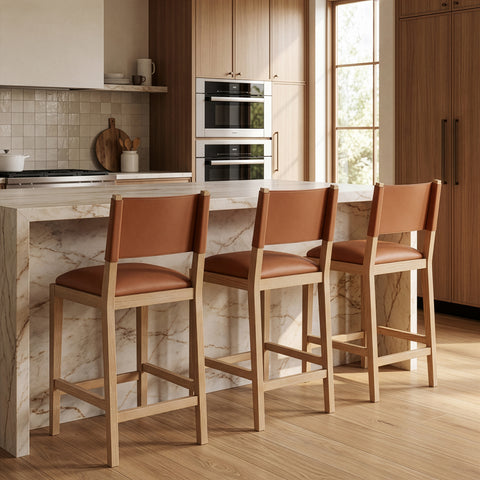 Mira Cognac Vegan Leather Counter Stool, 1 Piece