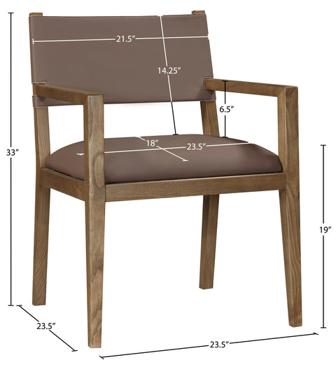 Mira Brown Vegan Leather Dining Arm Chair, 1 Piece (Style 2)