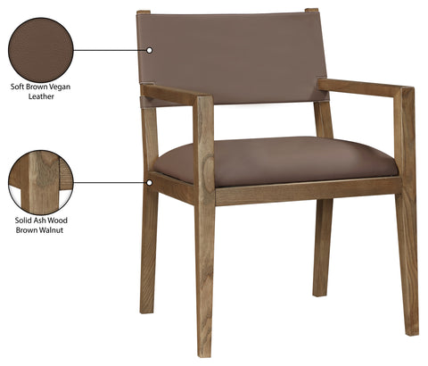 Mira Brown Vegan Leather Dining Arm Chair, 1 Piece (Style 2)