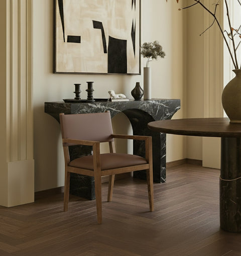 Mira Brown Vegan Leather Dining Arm Chair, 1 Piece (Style 2)