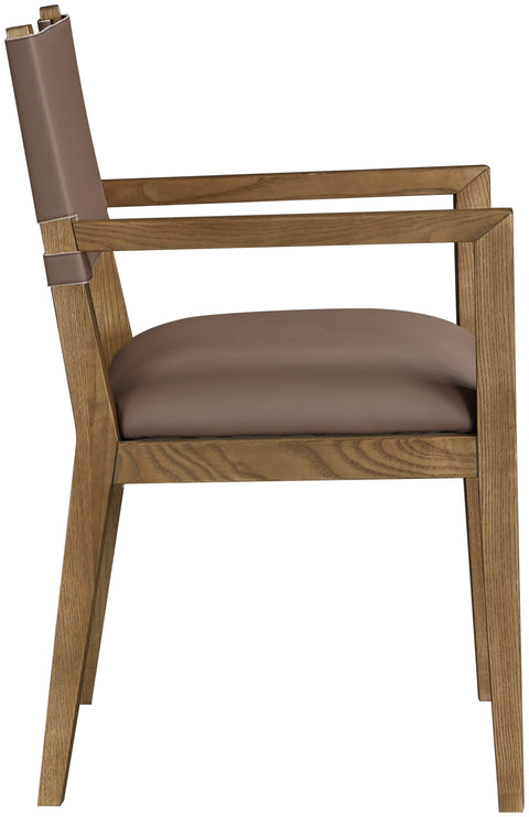 Mira Brown Vegan Leather Dining Arm Chair, 1 Piece (Style 2)