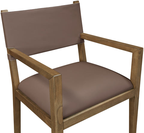 Mira Brown Vegan Leather Dining Arm Chair, 1 Piece (Style 2)